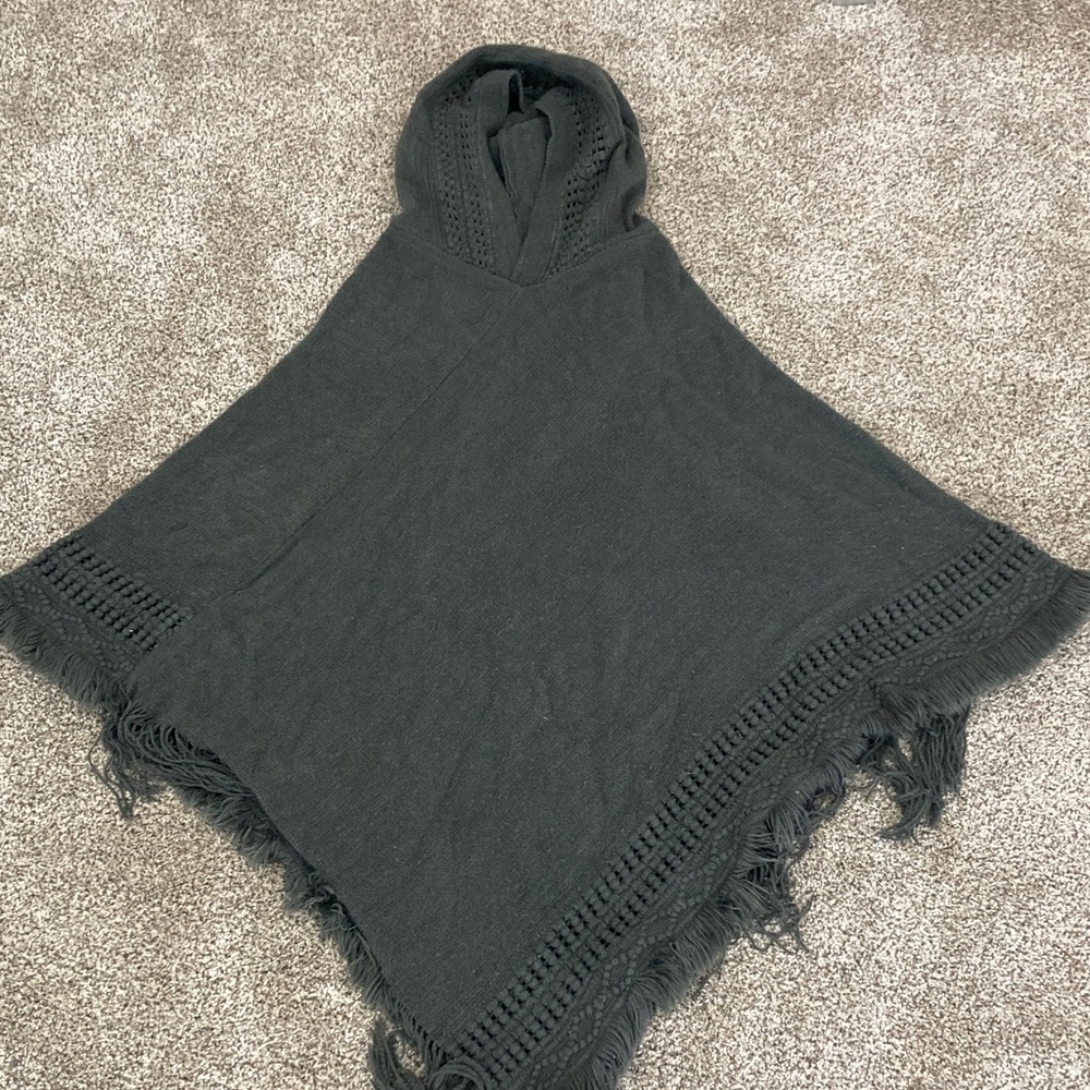 Chic Dark Gray Poncho with Fringe